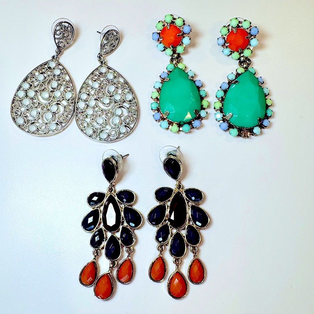 Saks 5th Avenue Set Of 3 Costume Dangle Earrings